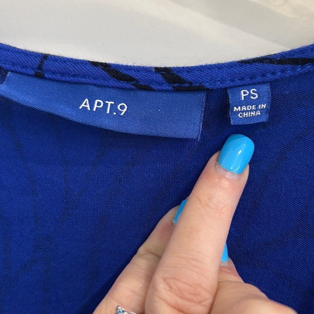 Apt. 9 Cobalt Blue Maxi Dress with Black Palm Leaf Design |Size PSmall - Picture 5 of 12